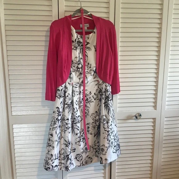 J Howard Dresses Black And White Shimmery Floral Dress With